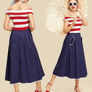 🆕vintage USA rockabilly midi shoulder dress